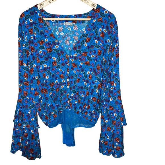 Free People Tops - Free People Blue Floral She's Dainty Bodysuit Size Small NEW